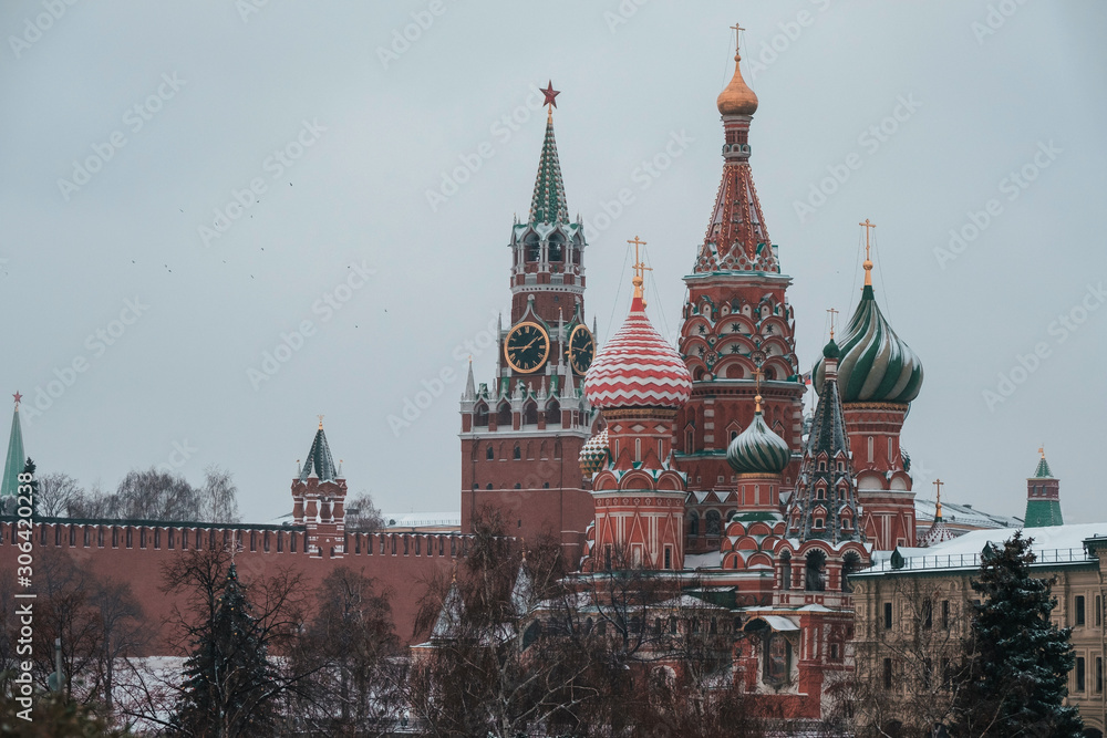 St. Basil's Cathedral in Moscow covered snow St. Basil's Cathedral in Moscow covered snow