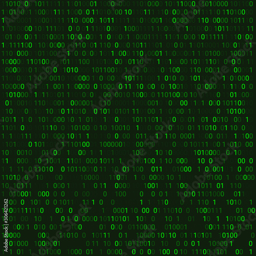 Green matrix abstract background with programming binary code. Vector illustration with number in modern style.