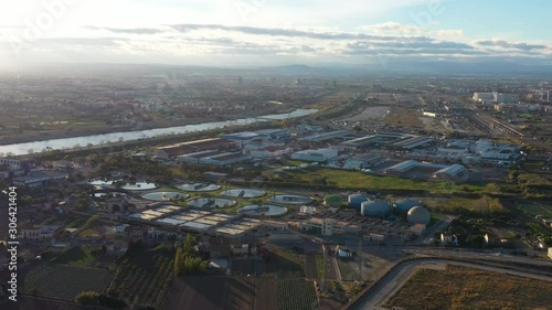 Industrial area Valencia aerial sunset view of a wastewater treatment plant Spain industry  photo