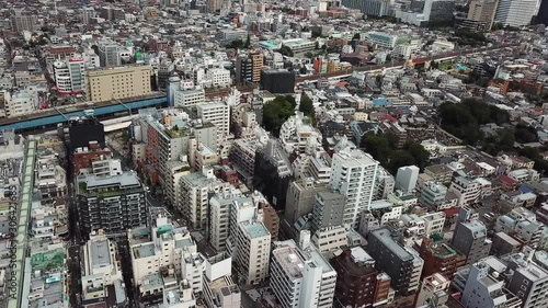 Tokyo Metropolis, Koenji District Suburbia, Cinematic Aerial View on Residental Buildings