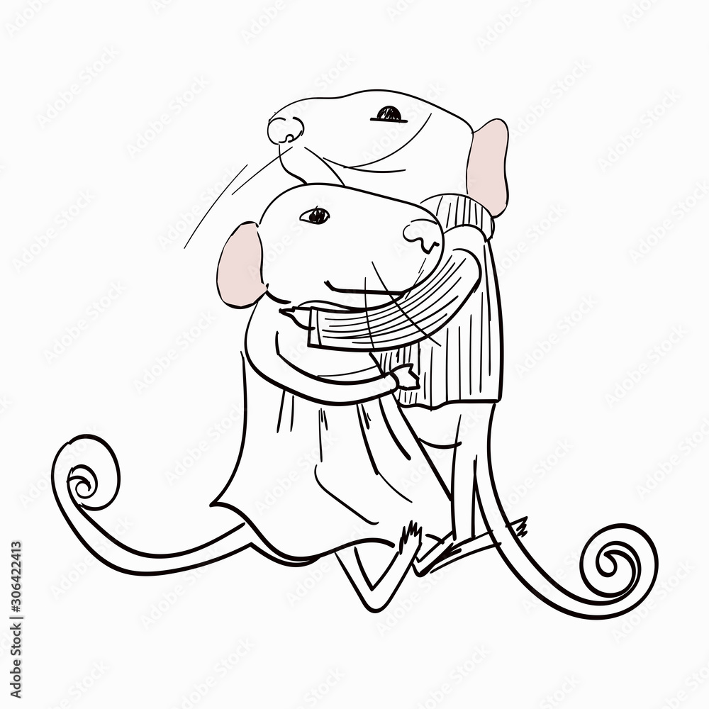 Two gray mice hug each other vector Two gray mice hug each other vector