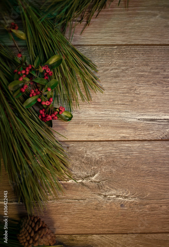 christmas tree on wooden background