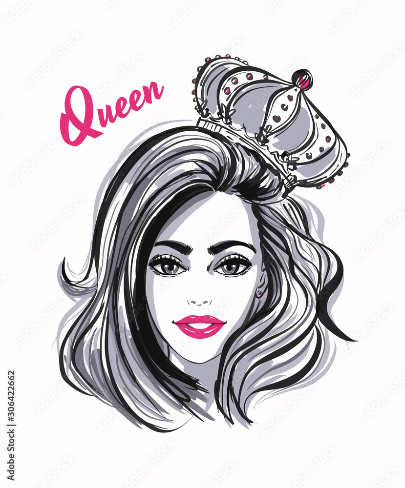 girl in a crown with her hair down, fashion illustration girl in a crown with her hair down, fashion illustration