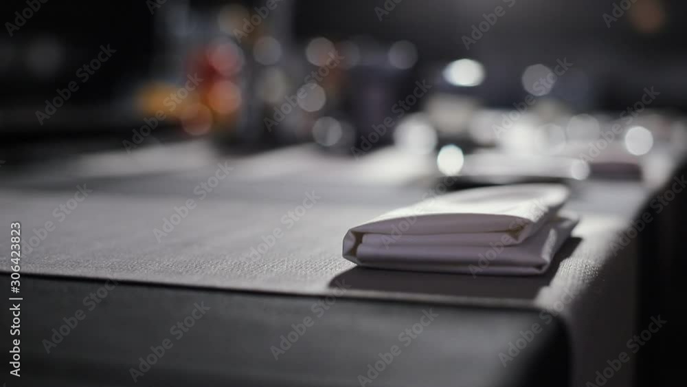 Waiter Puts Cutlery On The Table. Hands Of Waiter Closeup. Waiter Puts Cutlery On The Table. Hands Of Waiter Closeup.