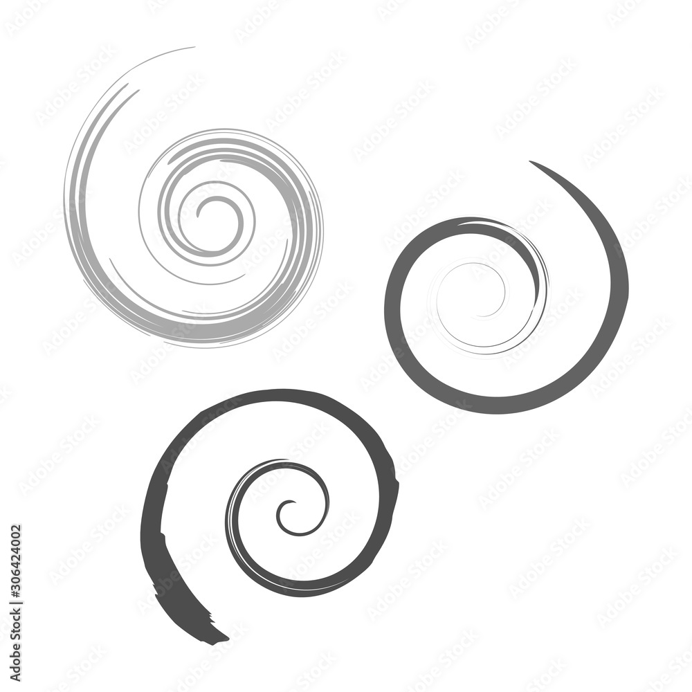 Hypnotic spiral shape icon. Abstract set of swirl logo symbol isolated on a white background. Vector eps 10 geometric concept illustration