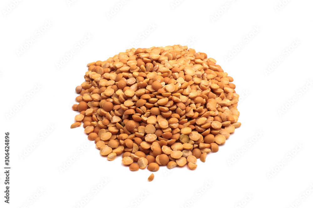 Yellow lentils close up isolated on white background Yellow lentils close up isolated on white background
