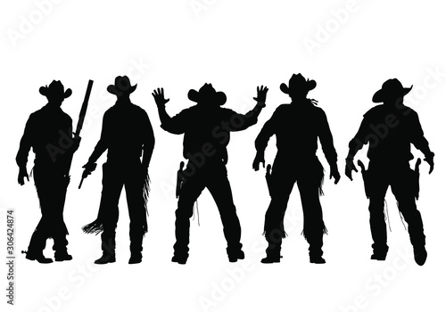 Vector silhouettes of wild-west gunslingers, outlaws, lawmen and cowboys. photo