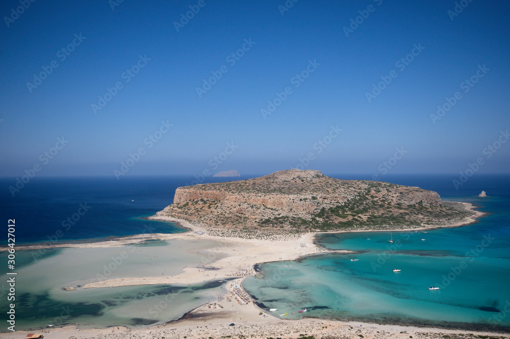 view of balos lagoon with turquoise waters from the heights