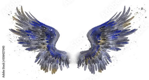 Beautiful grey blue golden watercolor wings © Евгения Савченко