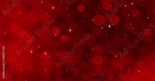 Red confetti snowflakes and bokeh lights on the red Merry Christmas background. Magical Happy new year texture. 3D renderinging
