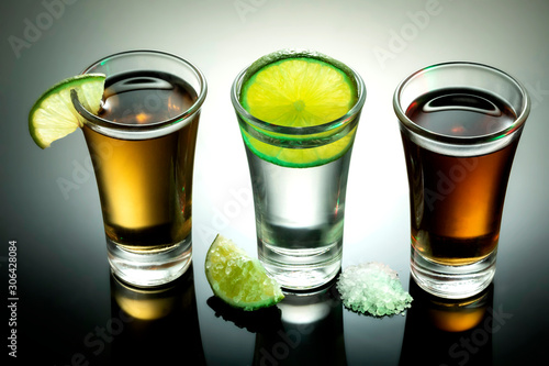 Tequila shot with salt and lemon