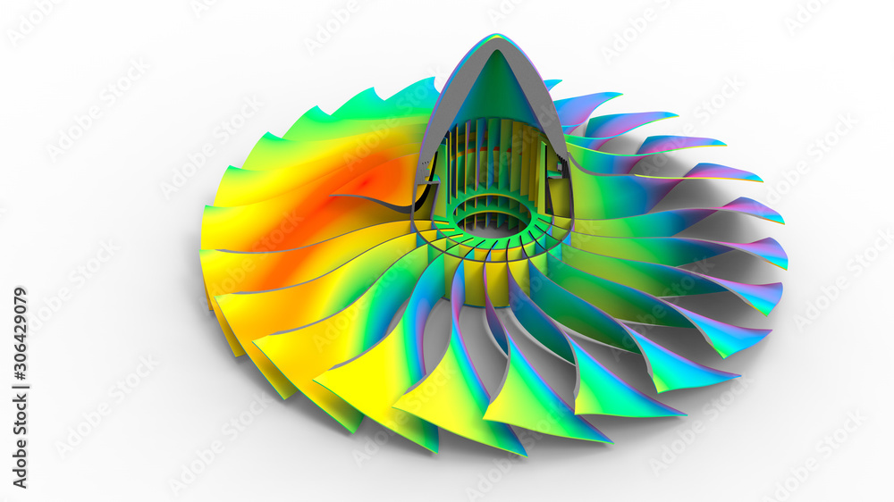 3D rendering - section cut of a turbine