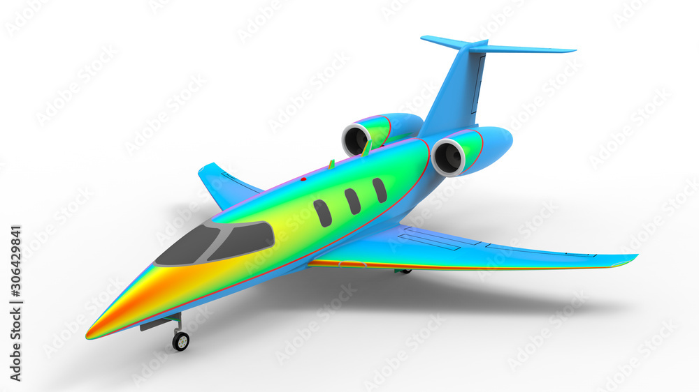 3D rendering - rainbow colored jet plane