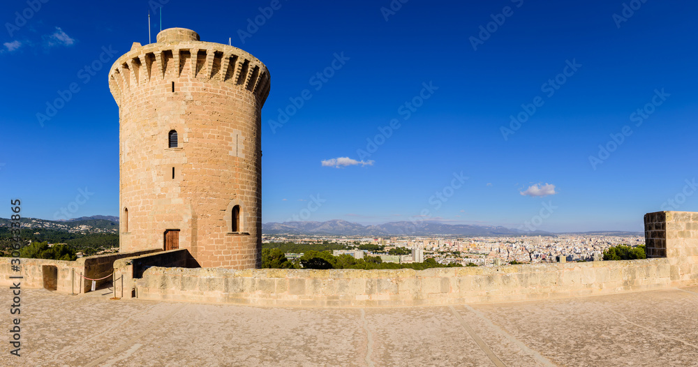 Sightseeing of Mallorca. Bellver Castle - a popular architectural and tourist attraction, Balearic Islands, Mallorca island, Spain. Sightseeing of Mallorca. Bellver Castle - a popular architectural and tourist attraction, Balearic Islands, Mallorca island, Spain.