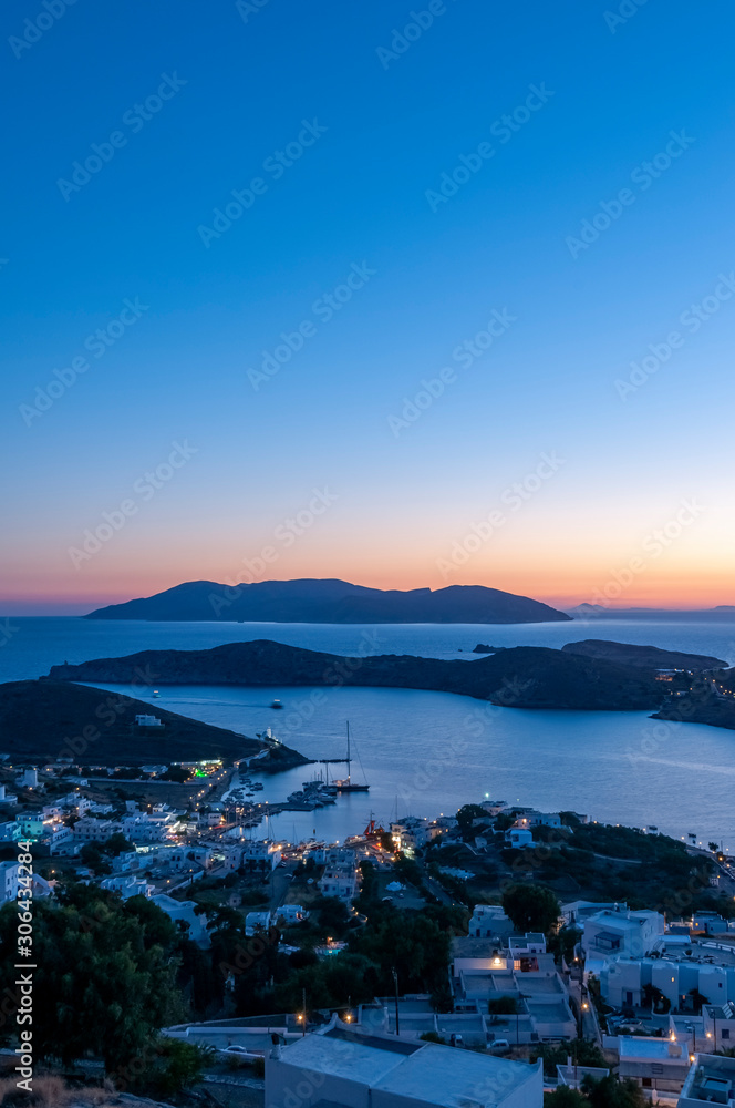 View over Yialos harbour from Ios Town Ios Island Greek Islands Greece