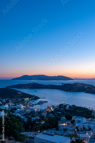 View over Yialos harbour from Ios Town Ios Island Greek Islands Greece