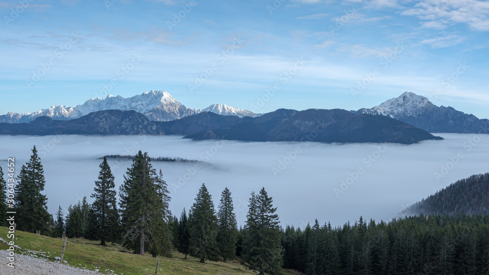 Clear view above the clouds; view from Kofce towards the Kamniske Alps