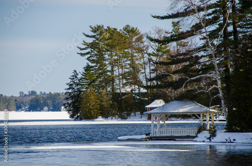 boathouse on the lake in winter