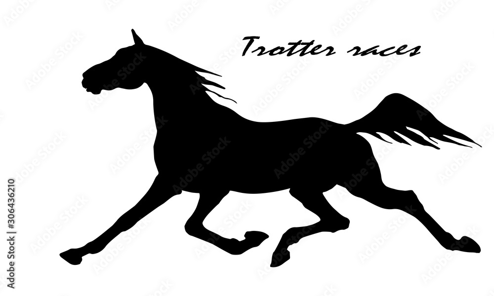 black silhouette of a running horse, isolated on white background, running on a racetrack black silhouette of a running horse, isolated on white background, running on a racetrack