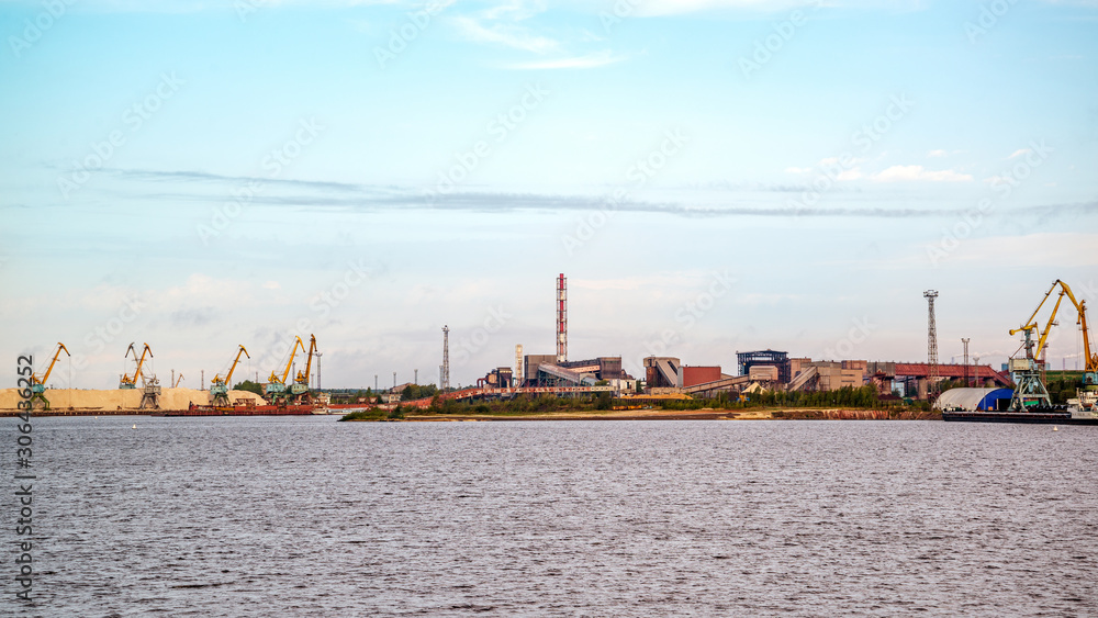 Sailing on the northwest river along the territory of plant