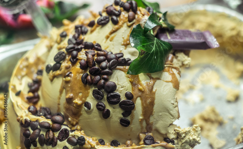 ice cream with fresh fruit  chocolate and coffee