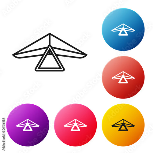 Black line Hang glider icon isolated on white background. Extreme sport. Set icons colorful circle buttons. Vector Illustration