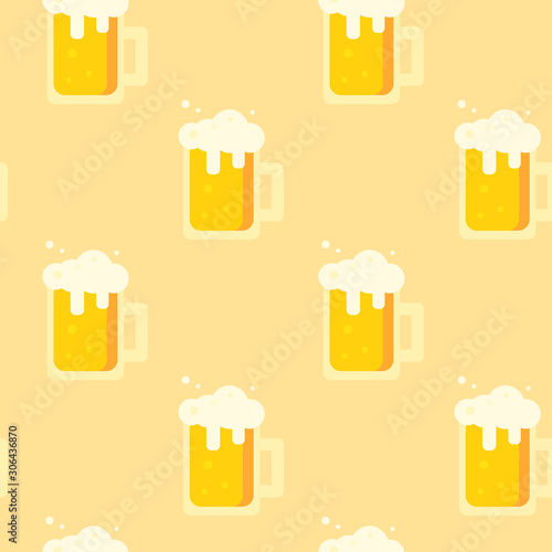 This is seamless pattern texture of glass beers. Beer festival. Beer mug on light background. Wrapping paper.