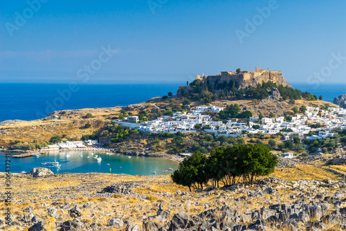 Fototapeta Naklejka Na Ścianę i Meble -  Overlooking Lindos on the Greek Island of Rhodes Greece Europe