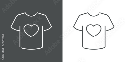 Icono plano lineal camiseta t con corazón en fondo gris y fondo blanco