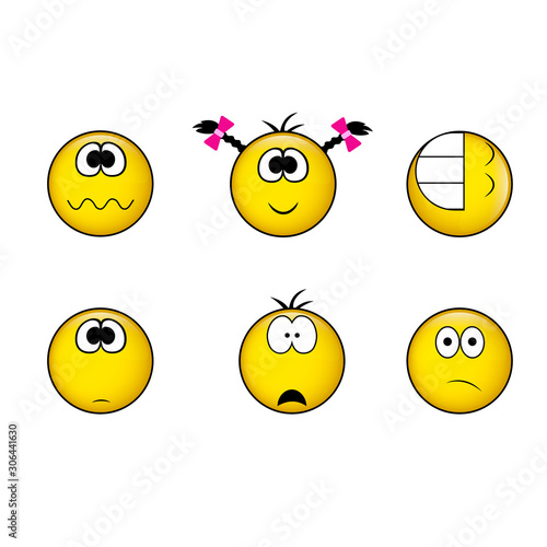 set of six yellow funny emoticons
