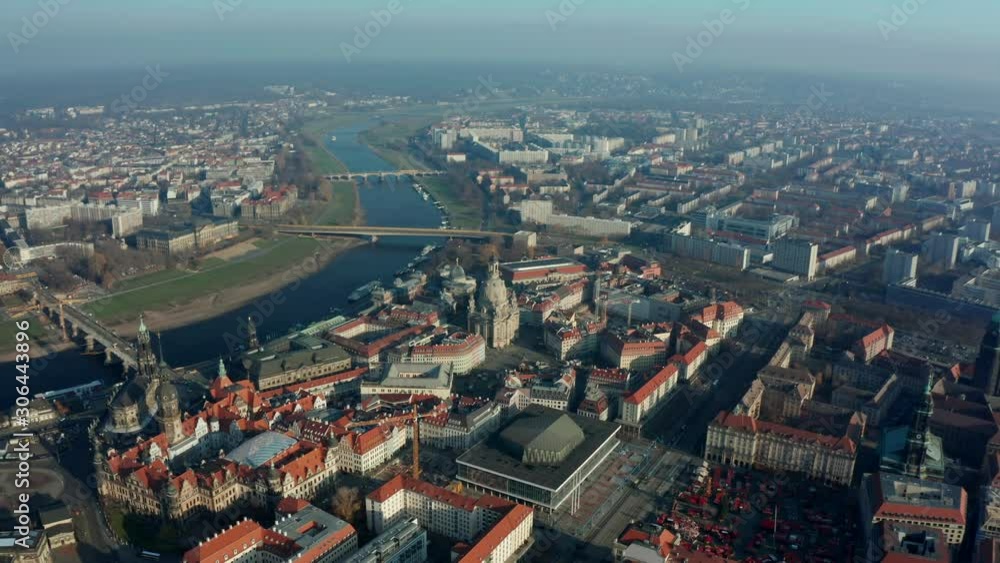 Dresden is a city in Germany, the administrative center of Saxony, on the river Elbe. It is one of the largest centers of industry, transport and culture in Germany. Drone view Dresden is a city in Germany, the administrative center of Saxony, on the river Elbe. It is one of the largest centers of industry, transport and culture in Germany. Drone view