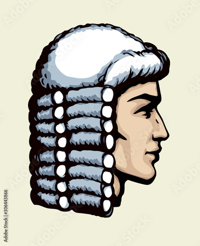 Vintage french wig. Vector drawing