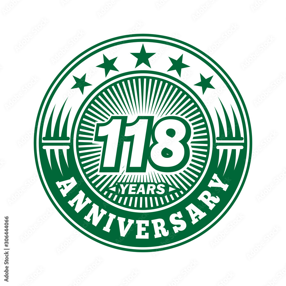 118 years logo. One hundred eighteen years anniversary celebration logo design. Vector and illustration.