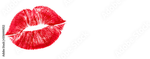 Obraz na plátně Imprint or print of red lipstick on a white background, isolated