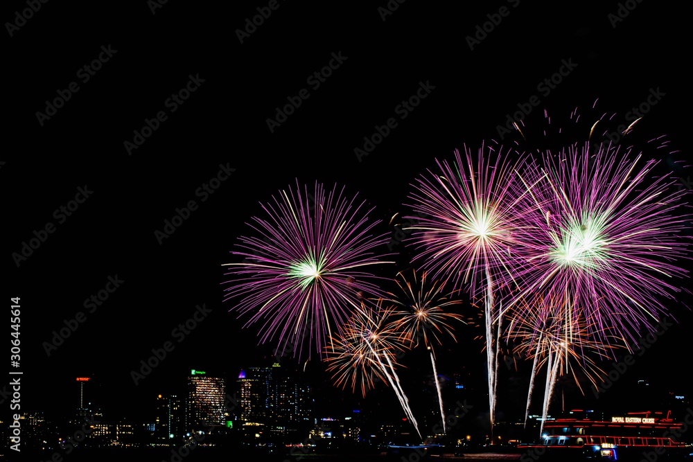 Pattaya,Chonburi, Thailand. Nov-29-2019 International Fireworks Festival 2019 Pattaya. Pattaya,Chonburi, Thailand. Nov-29-2019 International Fireworks Festival 2019 Pattaya.