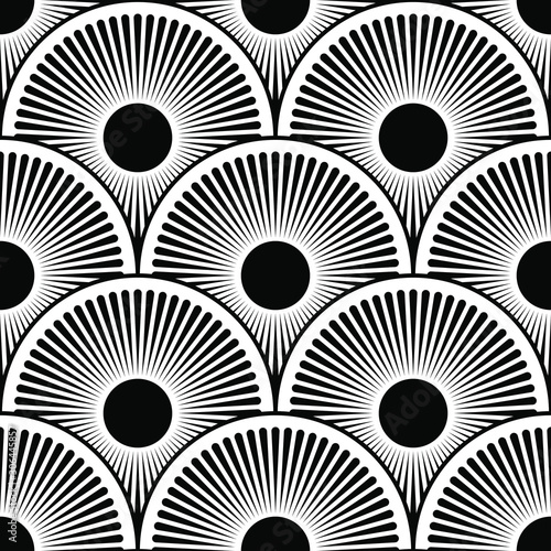 Abstract round pattern, geometric seamless background, black and white vector  illustration, halftone effect