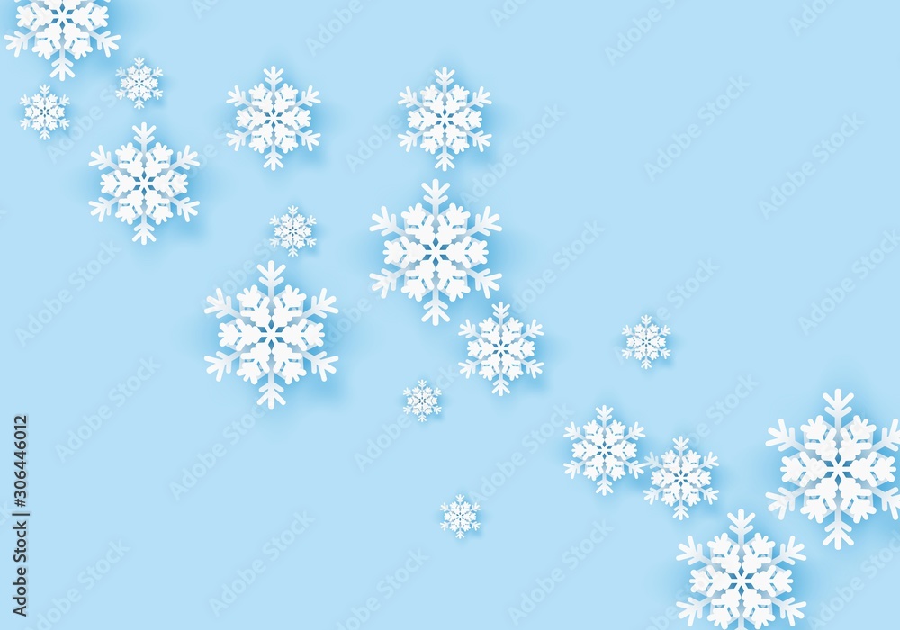 Winter origami snowflake greeting banner with blue background. White snow invitation design card. Wintertime paper poster template for christmas holiday. Snow flakes frame pattern for text. Vector Winter origami snowflake greeting banner with blue background. White snow invitation design card. Wintertime paper poster template for christmas holiday. Snow flakes frame pattern for text. Vector