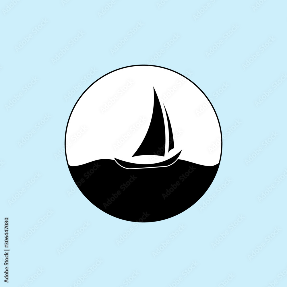 Boat icon, round black and white flat icon, vector illustration. Boat icon, round black and white flat icon, vector illustration.