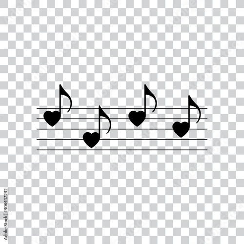 Musical notes heart shape, vector illustration.