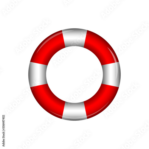 Lifebuoy, red and white swimming ring, isolated, vector illustration.