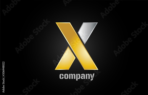 gold silver metal logo x alphabet letter design icon for company