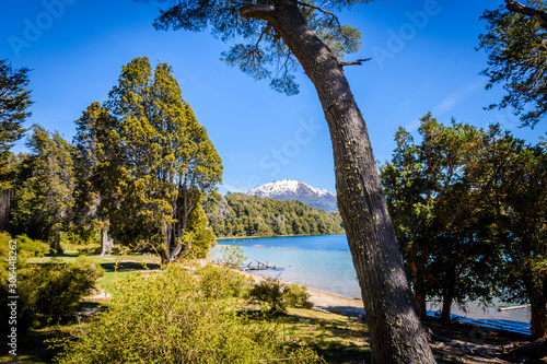 Landscape view of Laguna Patagüa in Los Arrayanes National Park, Villa La Angostura, Patagonia, Argentina