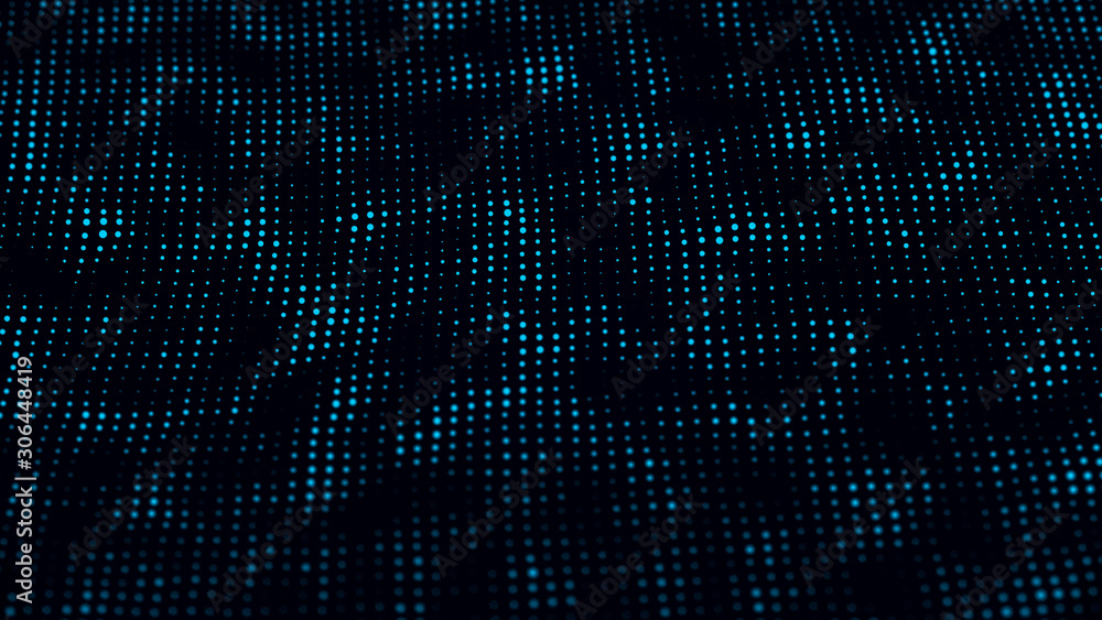 Wave with the connection of points and lines on a polygonal dark background. Futuristic abstract mesh.
