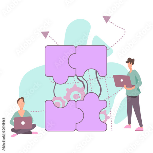 Teamwork illustration. People commit deliberate and collaborative actions