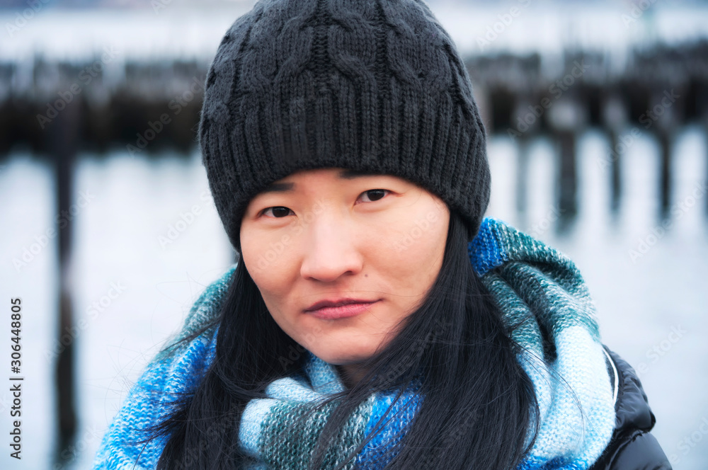 Chinese woman at the portland maine waterfront Chinese woman at the portland maine waterfront