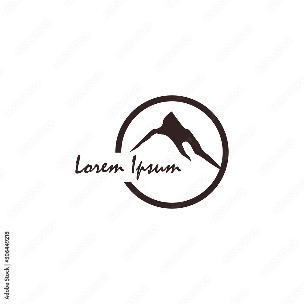 Tourist climbs the mountain symbol, travel and expedition logo, Hiking Logo Template Tourist climbs the mountain symbol, travel and expedition logo, Hiking Logo Template