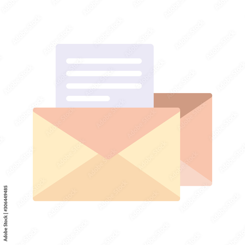 envelope closed with paper sheet on white background envelope closed with paper sheet on white background