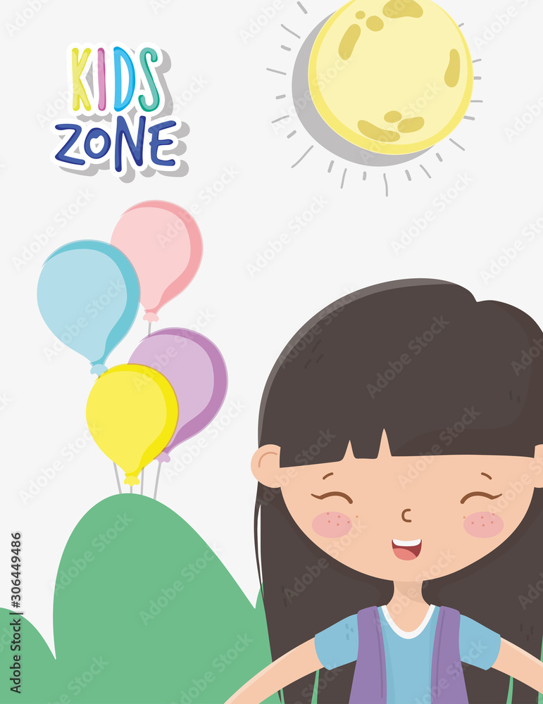 kids zone, cute little girl with balloons party sun kids zone, cute little girl with balloons party sun