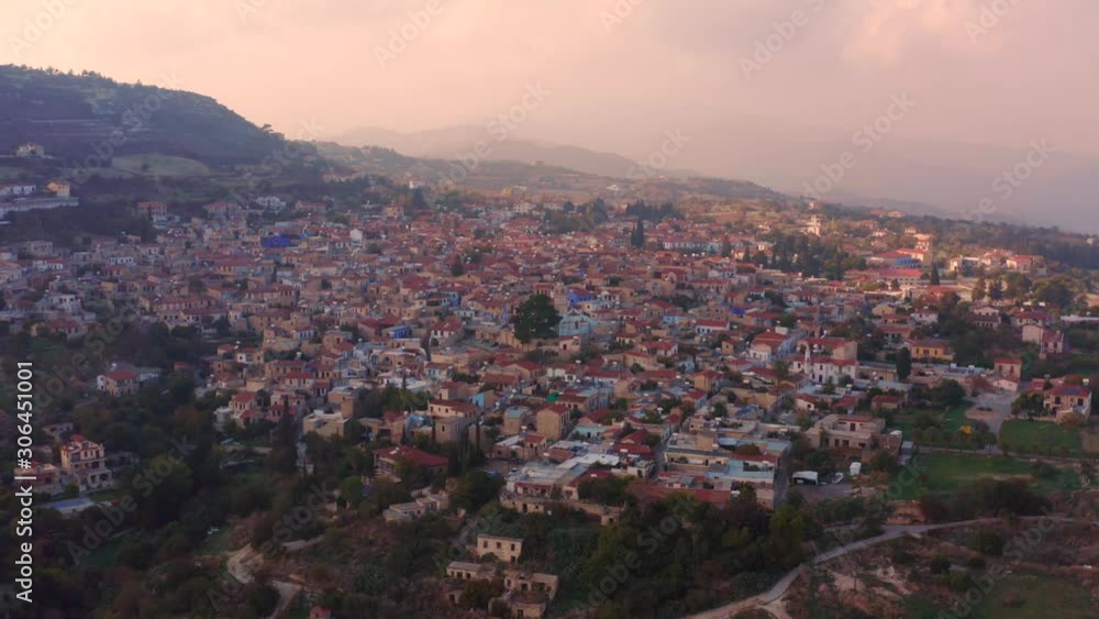 Aerial view from drone of old Lefkara village in Larnaca region, Cyprus. Beautiful ancient countryside in mountain mediterranean landscape Aerial view from drone of old Lefkara village in Larnaca region, Cyprus. Beautiful ancient countryside in mountain mediterranean landscape