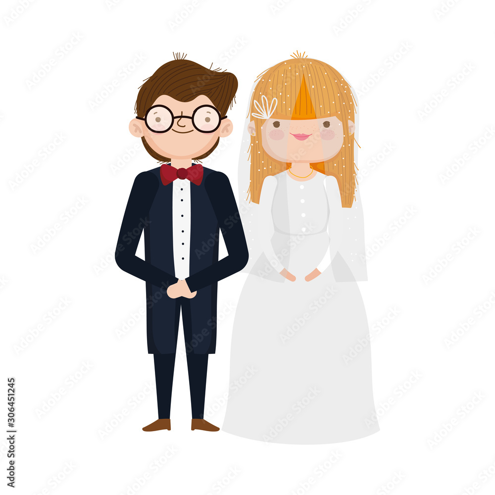 wedding couple, bride and groom in elegant suits cartoon wedding couple, bride and groom in elegant suits cartoon